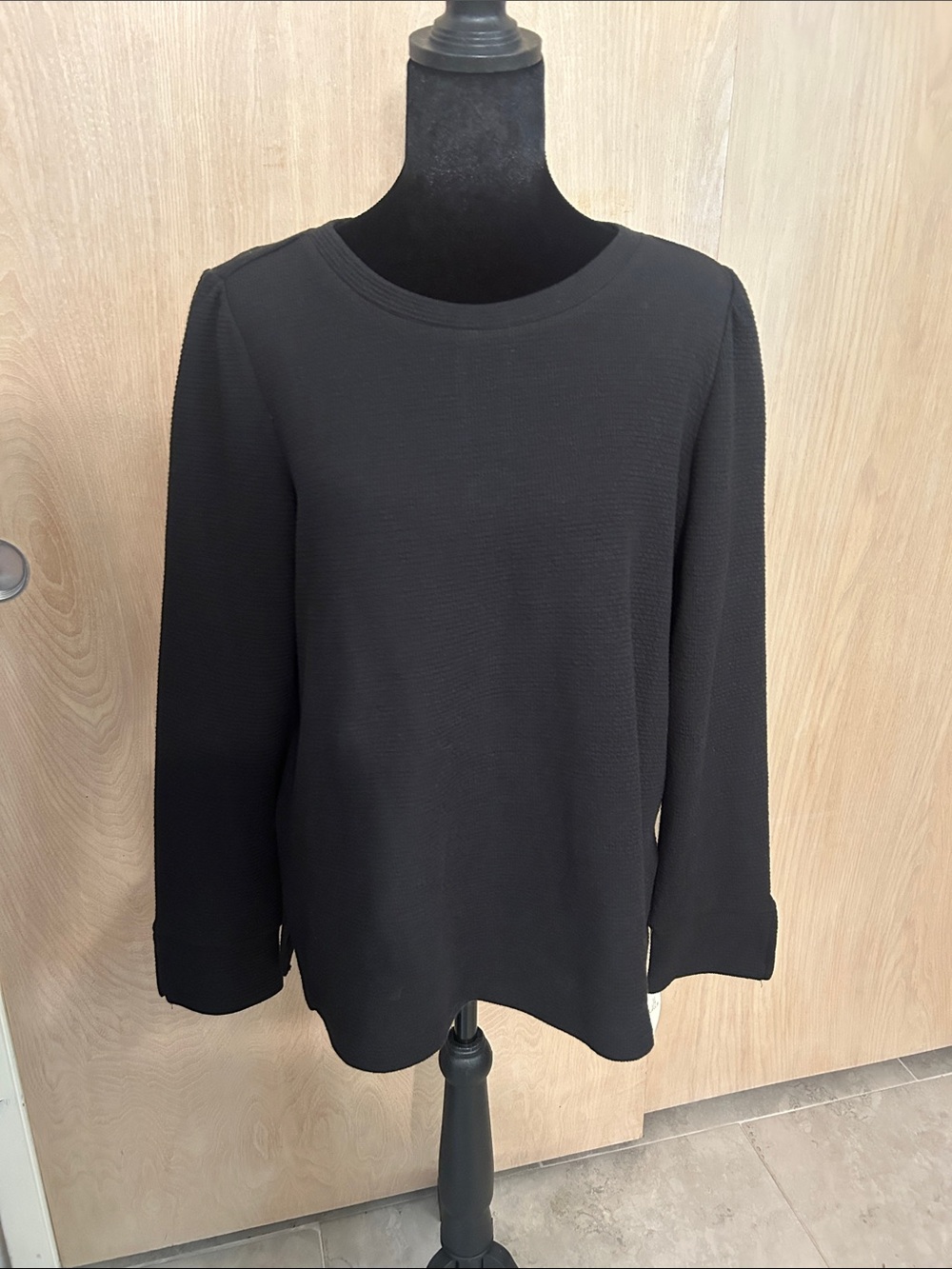 Chenault Black Long-Sleeve Crewneck Top